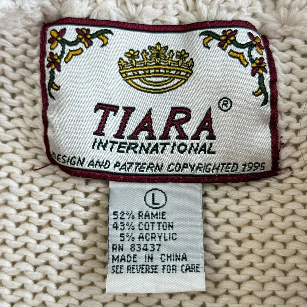 Vintage 90s Tiara International Sweater Womens Size L Multi Ramie Floral Chunky